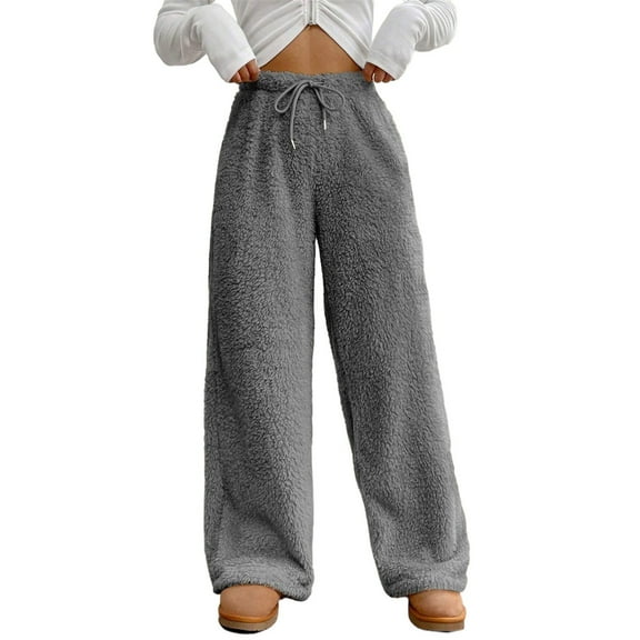 GILIGEGE Women's Fuzzy Plush Pajama Pants Drawstring Elastic Waist Wide Leg Teddy Pj Bottoms Winter Cozy Lounge Pants Warm Pajama Bottoms Sleepwear,Soft Fluffy Sleep Pants Comfy Bottoms Sleepwear
