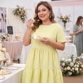 thumbnail image 3 of Agnes Orinda Women's Plus Size Gingham Dresses Tiered Crew Neck Short Sleeve Summer Casual Midi Plaid Dress 4X Yellow, 3 of 8