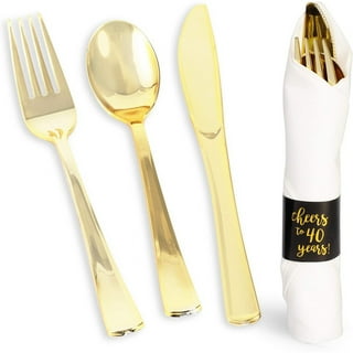 Silver Plastic Cutlery in White Pocket Napkin Set - 7 Napkins, 7 Forks, 7  Knives, and 7 Spoons