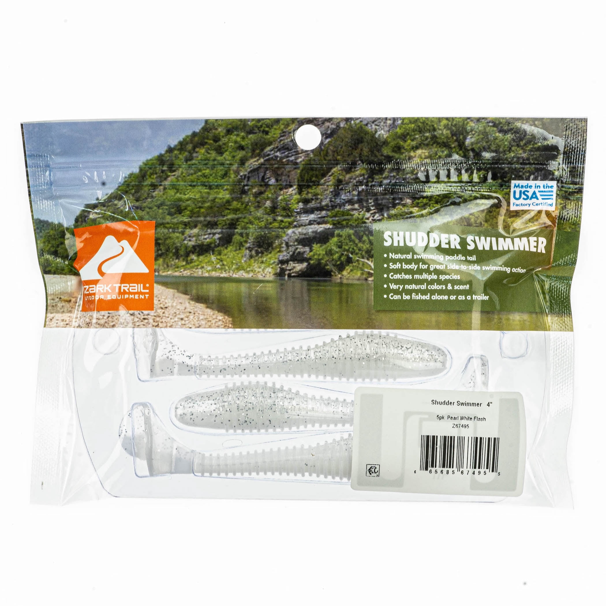 Ozark Trail Shudder Swimmer 4in Soft Fishing Bait Lure 5pc Pearl