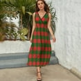thumbnail image 3 of Christmas Red And Green Plaid Womens Night Club Maxi Dress V Neck Sleeveless Bohemia Long Dresses, 3 of 9