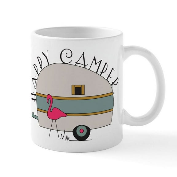 CafePress - Happy Camper Mug - 11 oz Ceramic Mug - Novelty Coffee Tea Cup