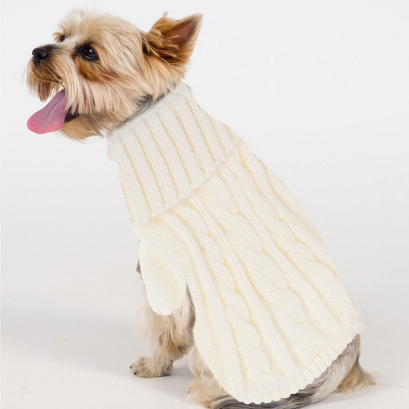 WEAVILUX Beige Polyester Small Dog Sweater Warm Cozy Winter Pet Clothes Size S