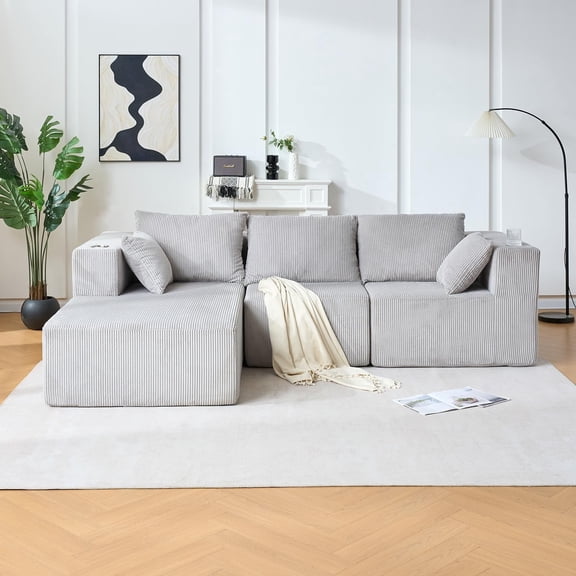 106" Cloud Modular Sectional Sofa with L-Shape Chaise, 4-Seat Deep Boneless Couch for Living Room