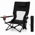 thumbnail image 5 of Walchoice Low Beach Chair, High Back Chair with Comfortable Pillow for Adults, Oversized Seat Chair with Cup Holder & Carry Bag for Outdoor Lawn Camping Picnic, Heavy Duty & Lightweight - Black, 5 of 9