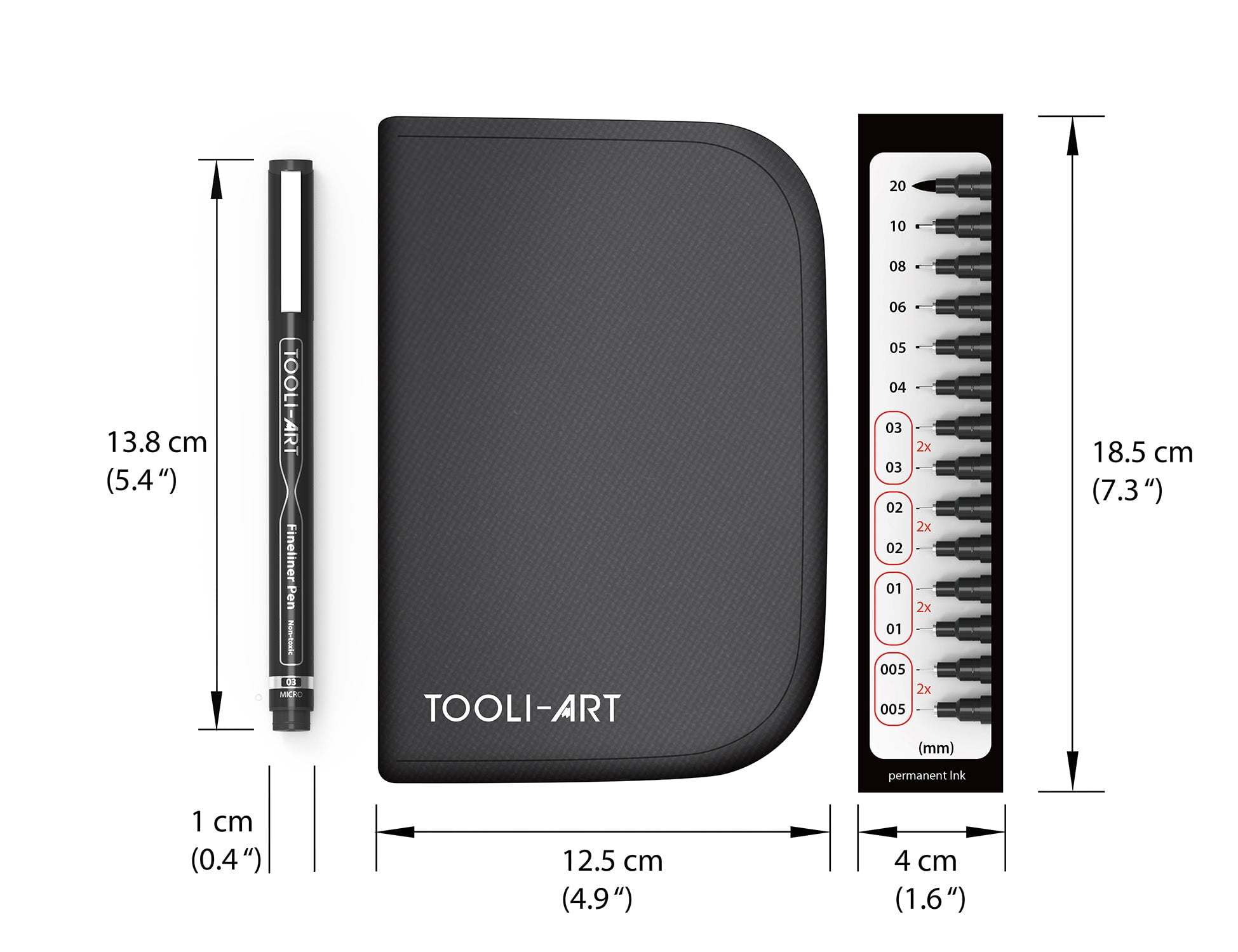 TOOLI-ART Micro-Line Needlepoint Pens Pack with Organizer Case, Black Ink, 14 Count