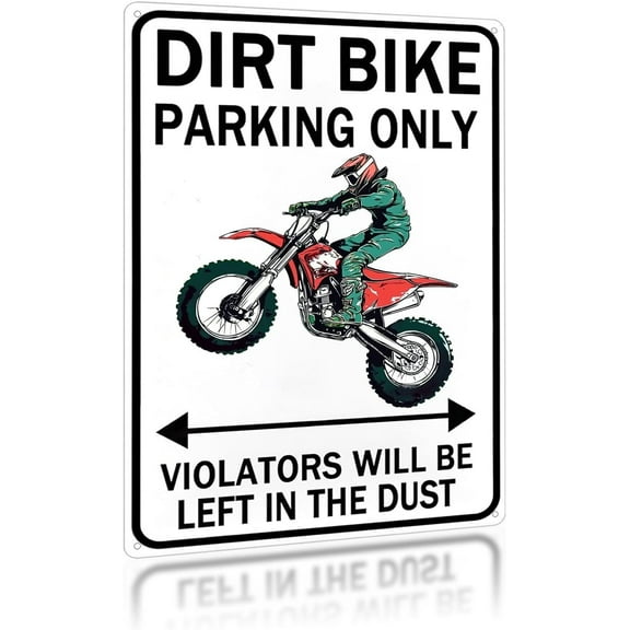 Funny Dirt Bike Metal Signs Dirt Bike Parking Only Violators Will Be Left The Dust Tin Sign for Boys Room Bedroom Man Cave Wall Decoration 8×12 Inch