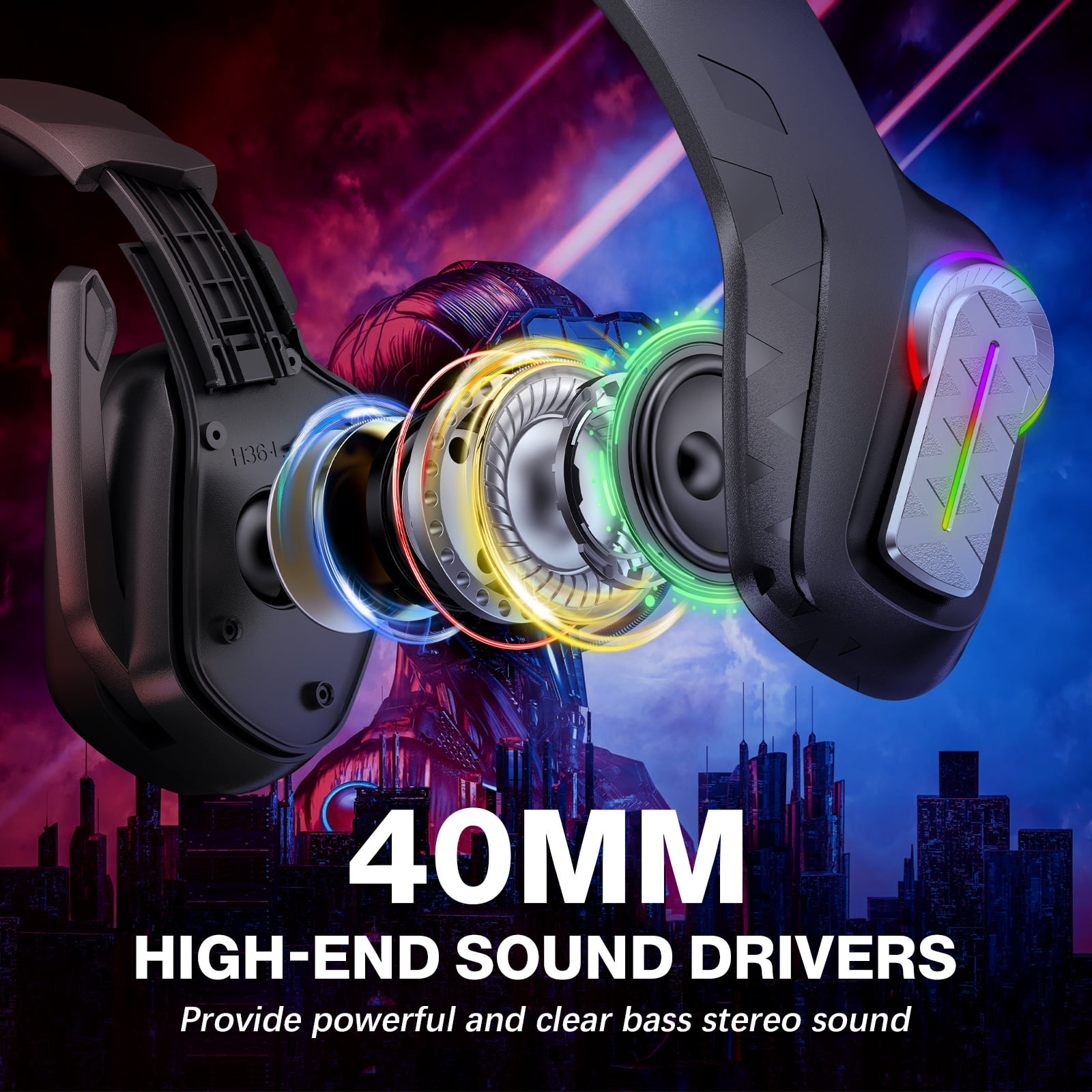 Wireless Gaming Headsets, 2.4GHz Wireless Gaming Headphone with ENC Noise Canceling Microphone, Bluetooth 5.4, Cool Lighting, 50H Battery, 40mm Drivers