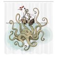 thumbnail image 3 of Ambesonne Cartoon Shower Curtain, Pirate Ship Greek Myth, 69"Wx75"L, Tan Pale Green, 3 of 5