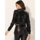 thumbnail image 4 of Chaqueta De Lentejuelas Tipo Aviador Con Cremallera En La Parte Delantera Con Purpurina Brillante Para Mujer Negros S, 4 of 6
