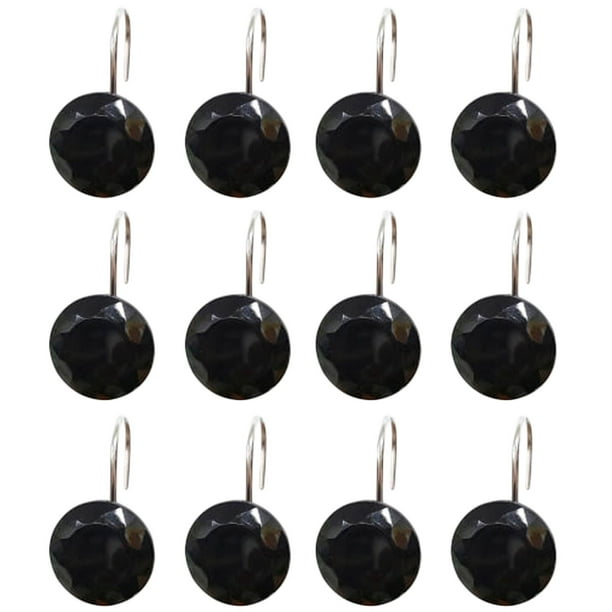 Juego de 12 ganchos decorativos para cortina de ducha con pedrería, anillas resistentes, colgadores de acero inoxidable y ganchos decorativos de acrílico cristal para el cuarto de baño