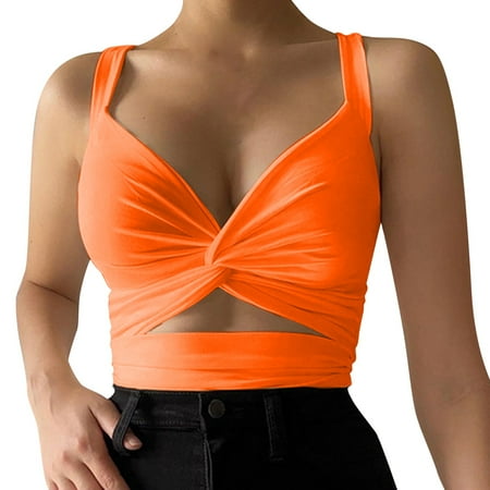 Ploknplq Sports Bras for Women camisole Bra bra Tank Tops for Women strappy Sports Bra for Women casual Sports Cut Elastic Tight Sexy Back Top Suspender Vest brassiere for Women Orange L Red S