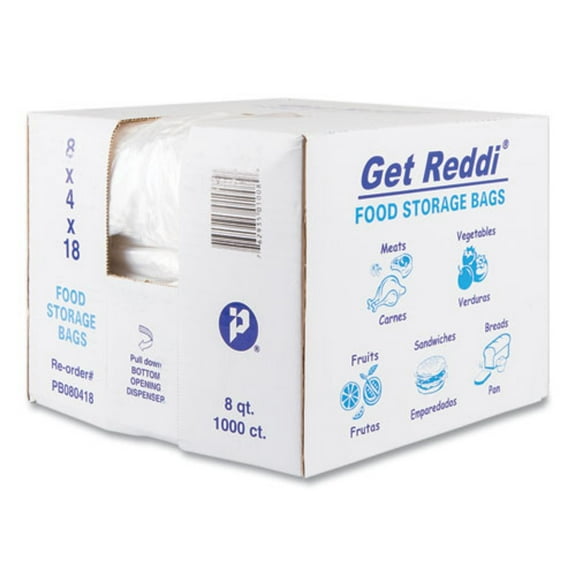 Inteplast Group Get Reddi Food & Poly Bag 8 x 4 x 18 2gal .85mil Clear 1000/Carton PB080418