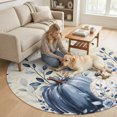 thumbnail image 2 of Small Round Rug 3Ft, Blue White Pumpkins Fall Non-Slip Washable Circle Rugs Carpet, Thanksgiving Eucalyptus Farmhouse Indoor Outdoor Rug Floor Mats Throw Runner for Bedroom Living Room Bathroom, 2 of 8
