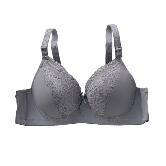 VEKDONE Women's Push Up Bra Seamless Underwire Full Coverage Gathered Bras Lace Embroidery Support Breathable Bralettes Everyday Bra Gray Size 40