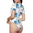thumbnail image 3 of KLL Women 's Crew Neck Bodysuit Jumpsuits Cartoon Poodle Dog Print Short onesies Stretch T Shirts, 3 of 7