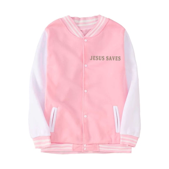 FINALGANG Girls Kids Color Block Varsity Jacket Long Sleeve Button Front Letter Print Striped Rib Hem Casual Baseball Coat For Daily Wear Pink 2-3 Years