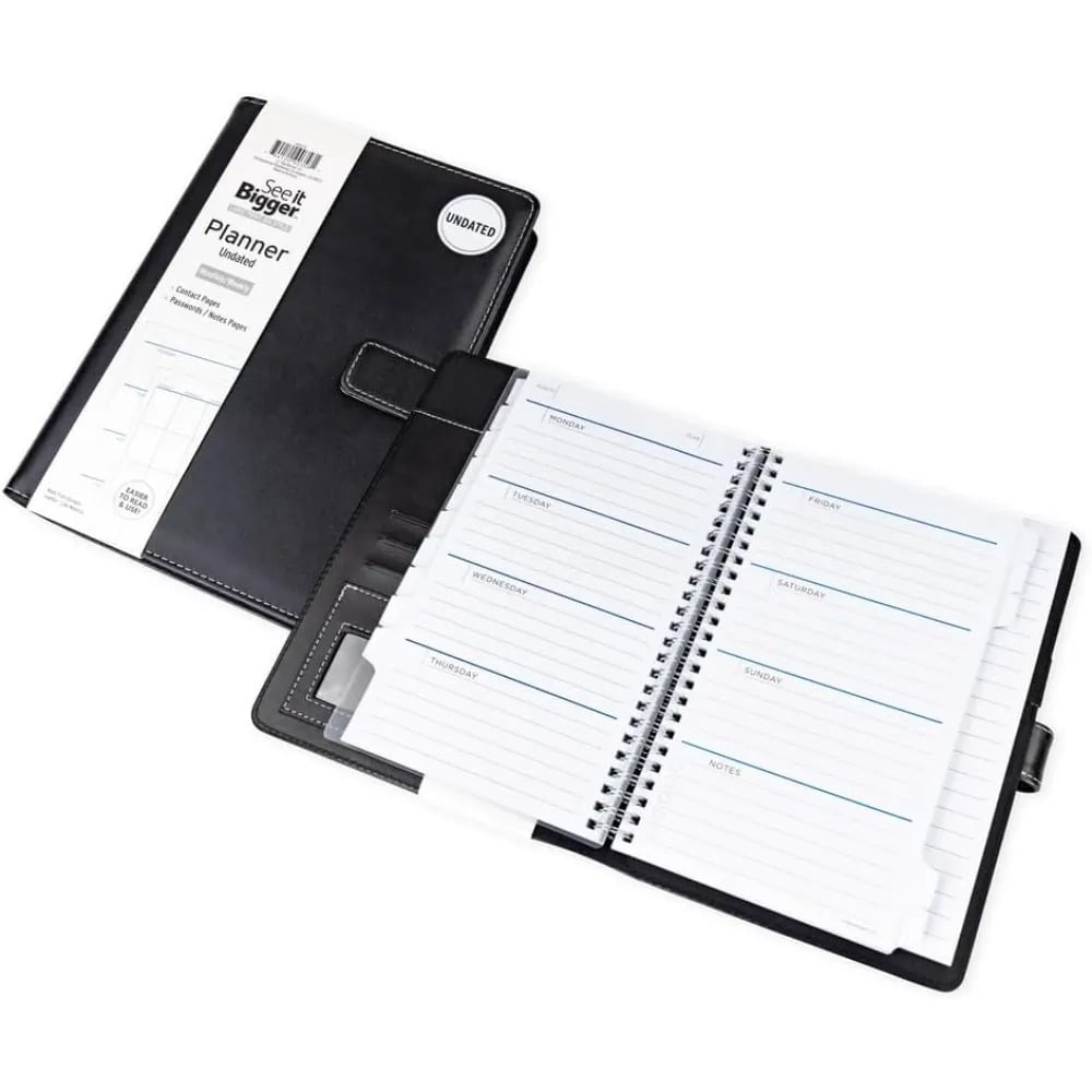 See It Bigger Padfolio Planner, Medium (6.5" x 9"), Black, UNDATED