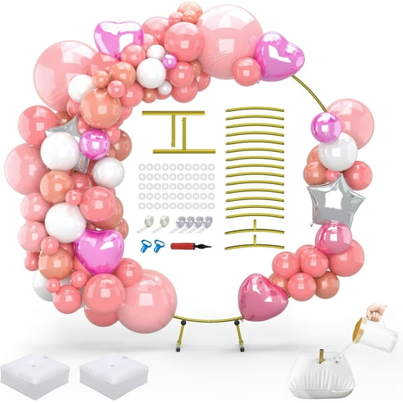 7.2FT Round Backdrop Stand, Gold Metal Stable Circle Hoop Balloon Arch Frame Wedding Arch for Ceremony Birthday Party Anniversary Bridal Baby Shower Graduation Decoration