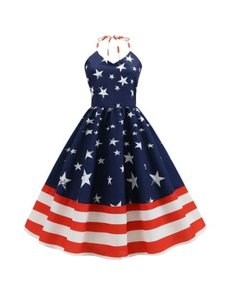 Lolmot American Flag Dress Womens 4th of July Elegant Spaghetti