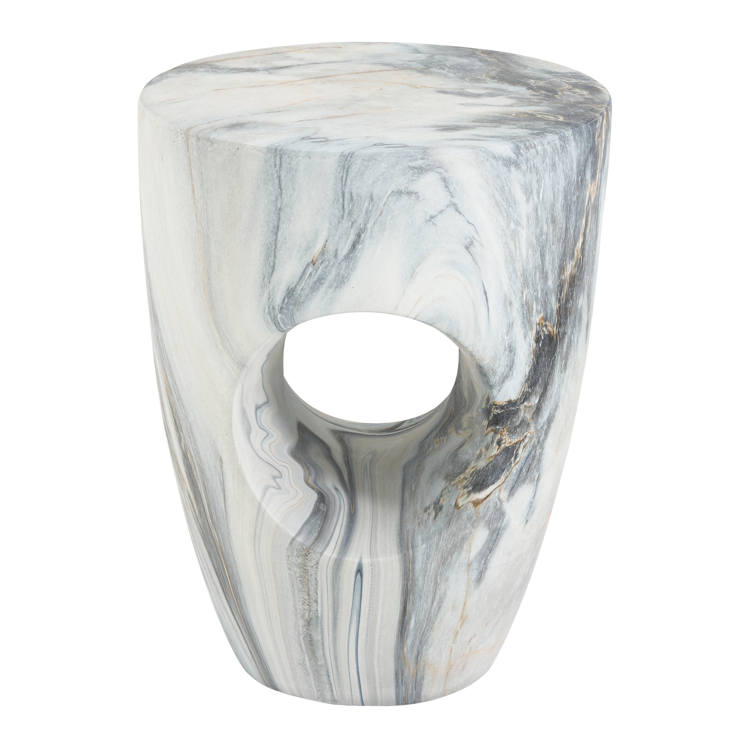 Round MGO Side Table 14.96 Inch, Faux Marble Outdoor Garden Stool and Indoor End Table, No Assembly Required, Blue Marble