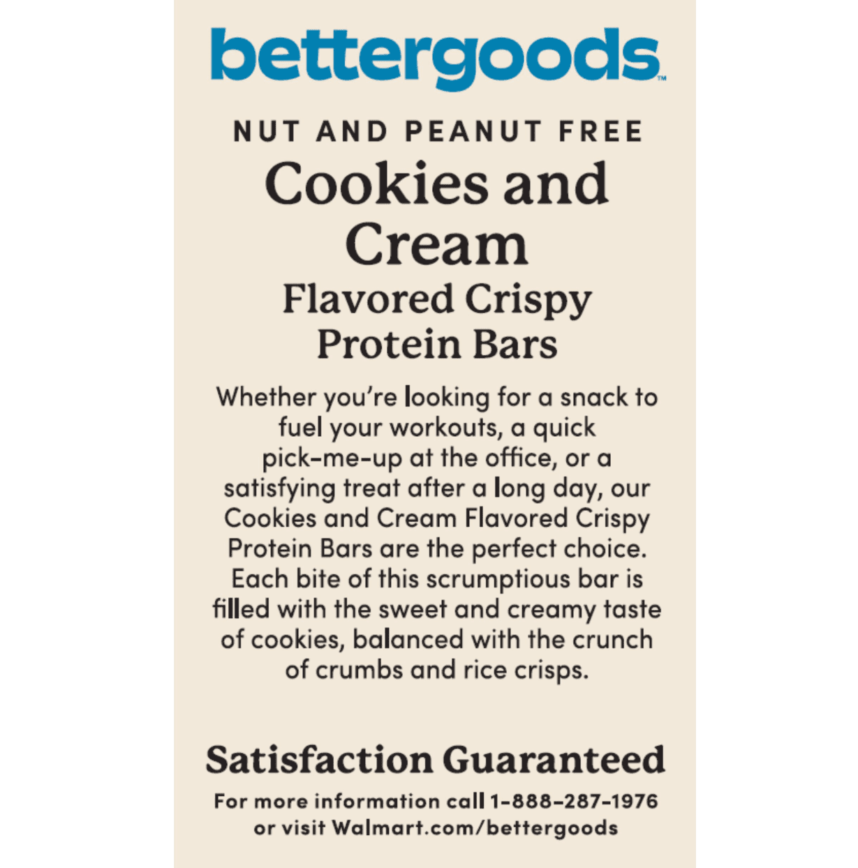 bettergoods Cookies and Cream Flavored Crispy Protein Bars, 9.7 oz, 5 Count