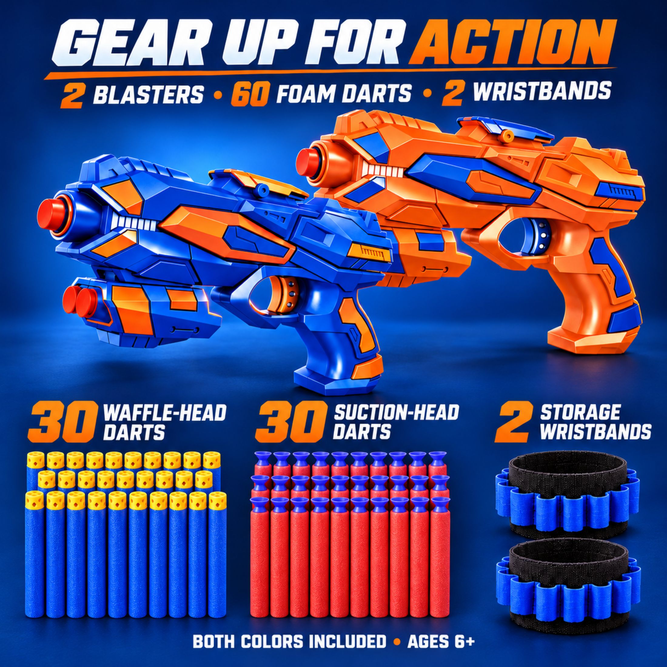 JoyX Foam Dart Blaster 2 Pack with 60 Darts & Wristbands photo 3