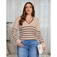 thumbnail image 2 of Drvitor Striped Sweaters for Women Plus Size V-Neck Trendy Pullover Lightweight Fall Sweater, Sizes XL-5XL, 2 of 12