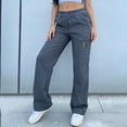 thumbnail image 3 of Solid Color Cargo Pants for Women Wide Leg Pull On Pants Flat Front Athletic Pants Pocketed Full Length Pants for Hiking Camping Gray XL, 3 of 7