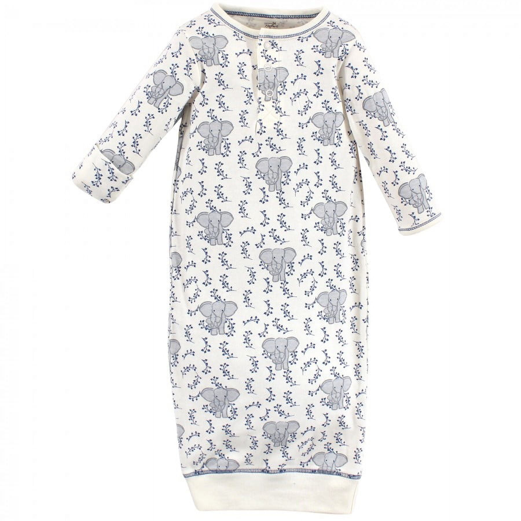Touched by Nature Baby Boy Organic Cotton Henley Long-Sleeve Gowns 3pk, Elephant, 0-6 Months