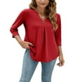 thumbnail image 3 of JUNWELL Women 3/4 Sleeve V-Neck Blouses  Button-down ShirtsTops Spring Loose Casual Shirts Streetwear, 3 of 7