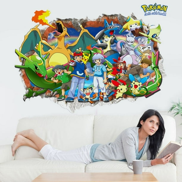 ADGUH Stickers muraux Pokémon sticker mural mobile jeu vidéo autocollant  décoratif mural vinyle 3d enfants chambre Décoration murale de chambre