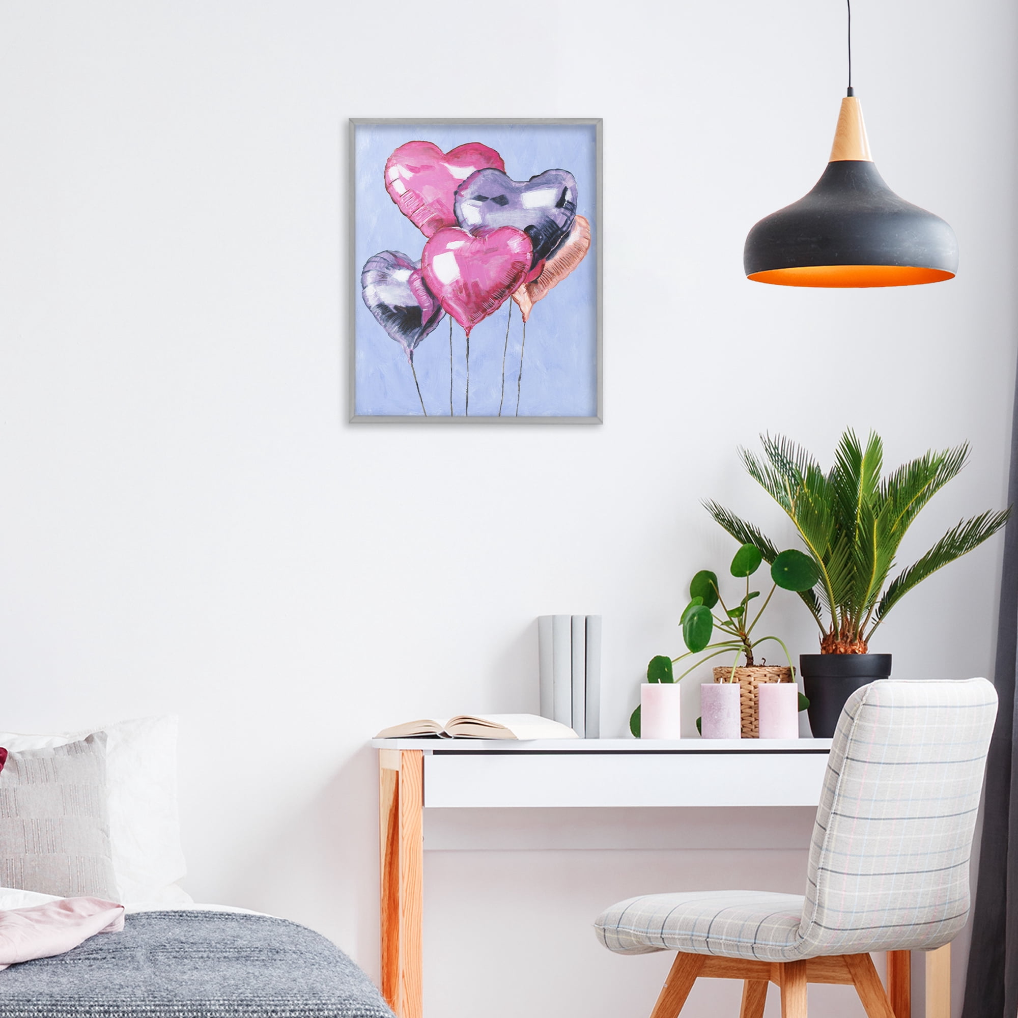 Stupell Industries Heart Balloons Celebration Gray Framed Giclee Art, design by Michael Willett