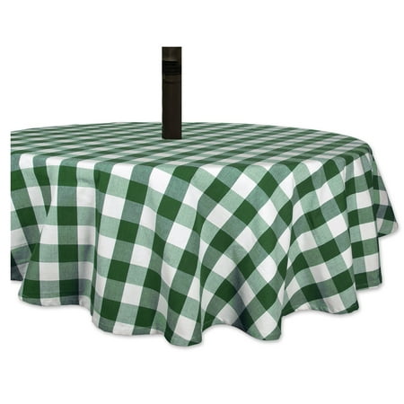 

CHF Green White Check Vinyl Patio Tablecloth with Umbrella Hole and Zipper - 70 Round