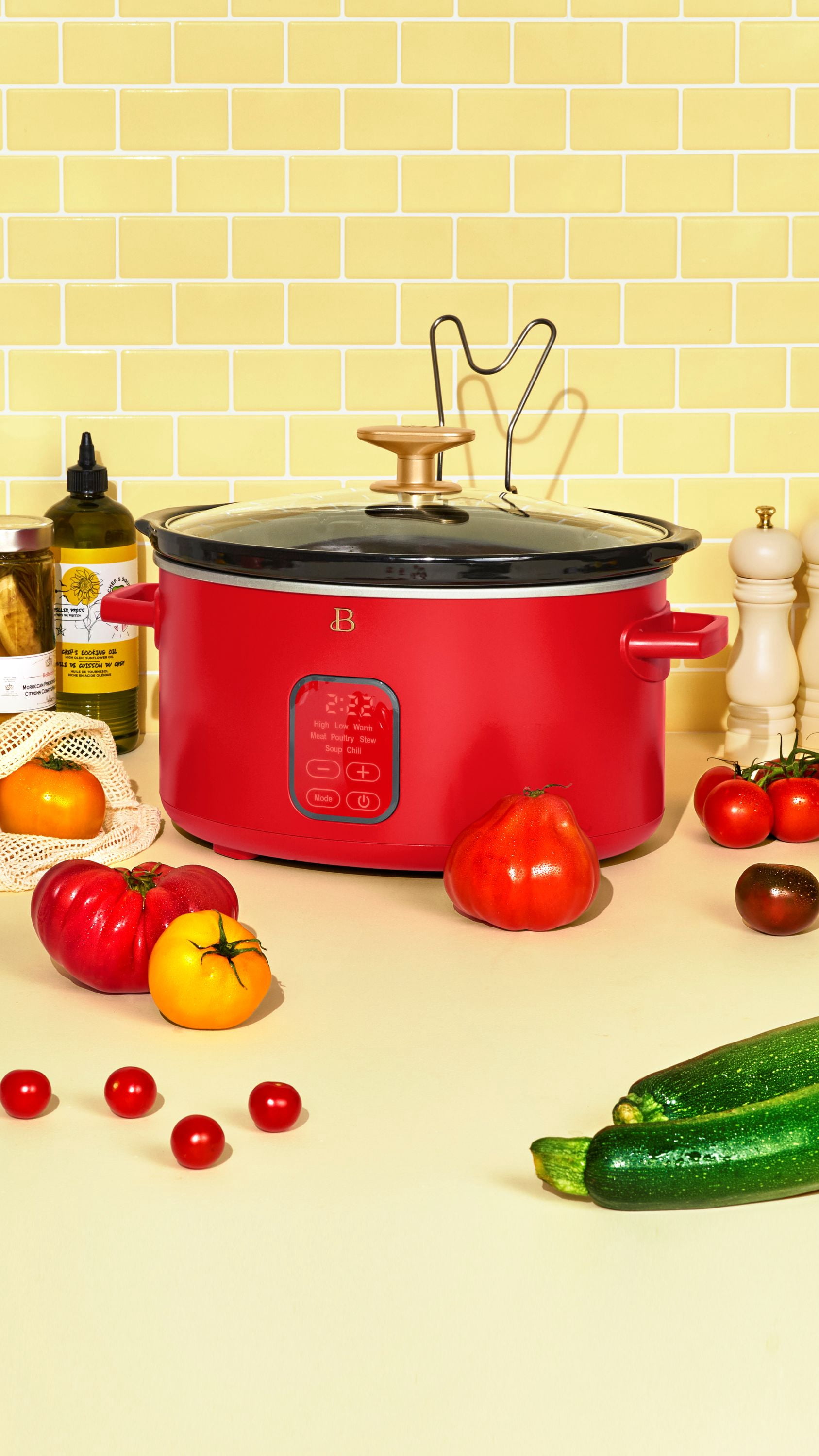 Beautiful 6 Qt Programmable Slow Cooker, Tomato Red by Drew Barrymore