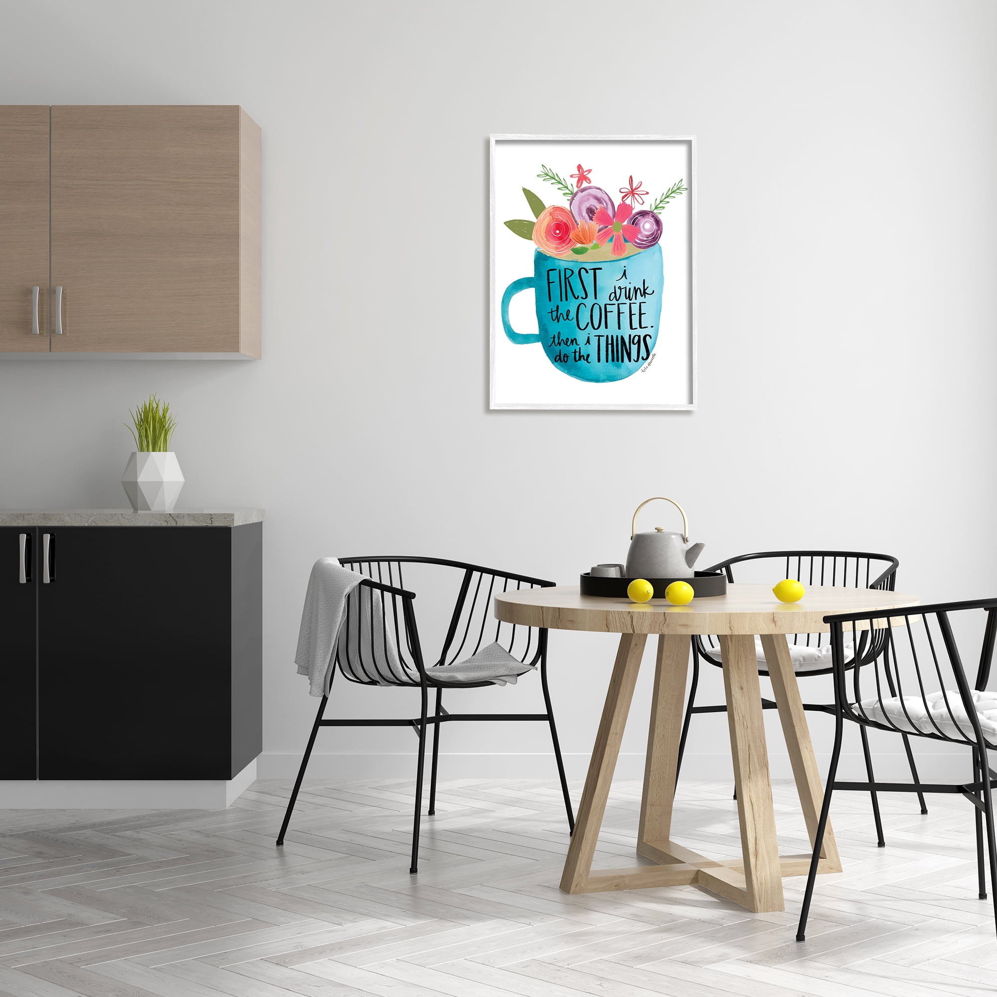 Stupell Industries Drink Coffee Do Things Phrase Blue Floral Mug Graphic Art White Framed Art Print Wall Art, 24x30, by Katie Doucette