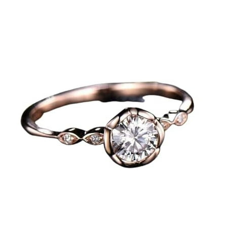 HeartsAndYou 1.2ct Round Cut Moissanite Engagement Ring for Women Promise Women 18k Rose Gold Over Silver