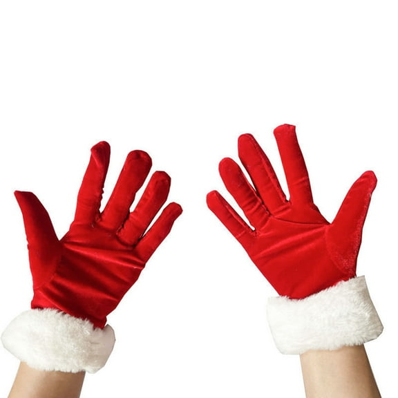 Christmas Cosplay Santa Gloves Winter Full Finger Mittens Stretchy Warm LED White Cuffs Decor Gloves for Girls Teens