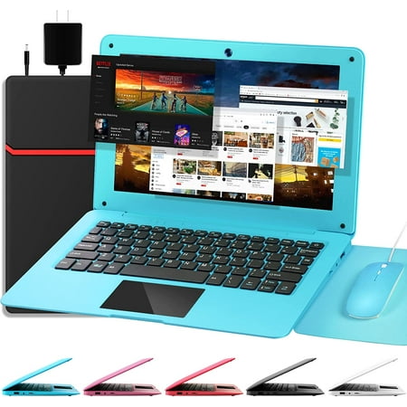NBD 10.1 inch Laptop Android 12.0 Computer, Quad Core Powered Netbook,2G RAM+64 GB ROM Mini Laptop Computer for Kids with Bag, Mouse, and Mouse Pad(Blue)