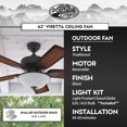 thumbnail image 4 of Portage Bay Viretta 42" Ceiling Fan with Light, Quiet Motor & Pull Chain, Black, 4 of 6