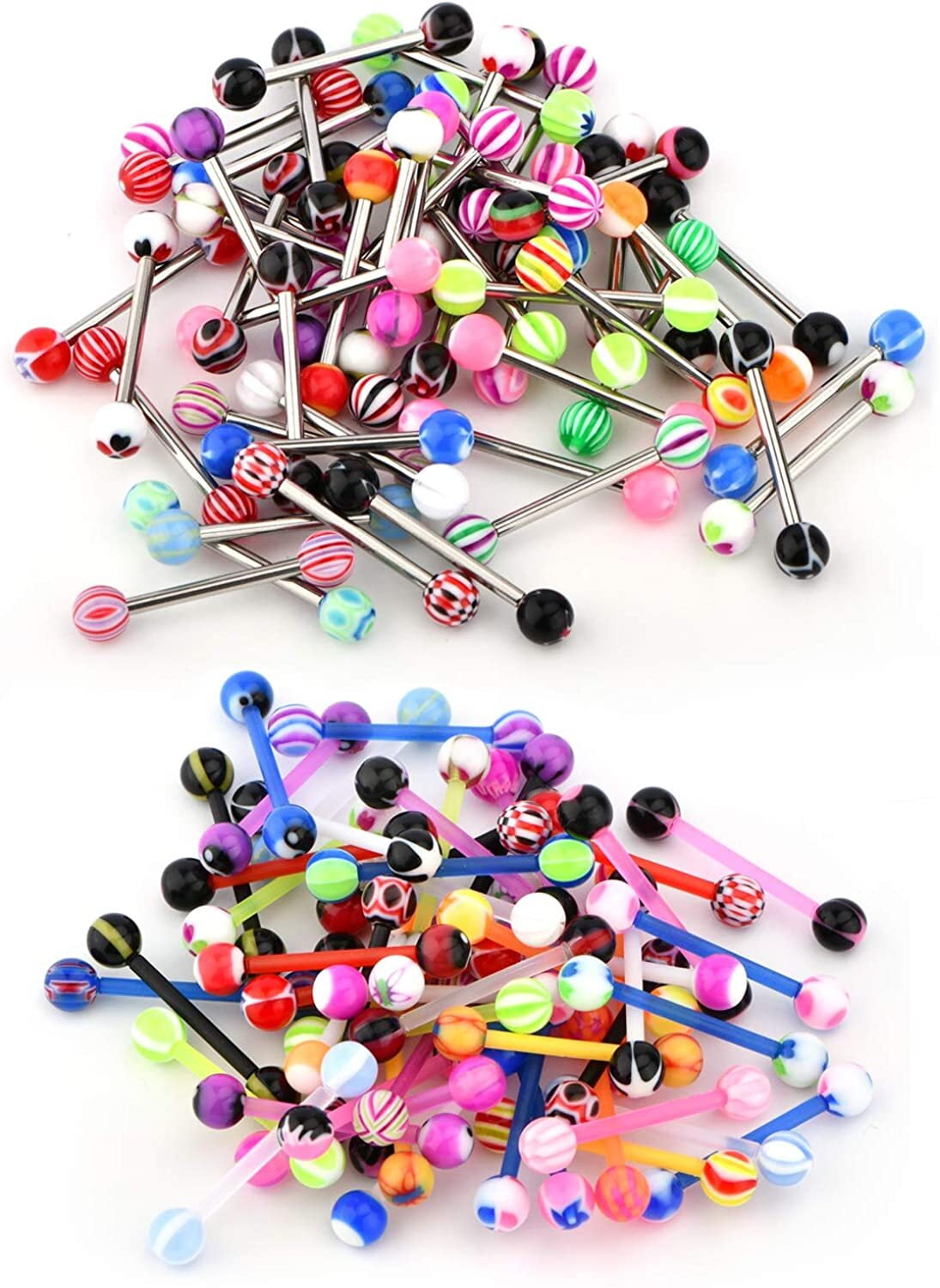 Briana Williams 100Pcs 14G Tongue Rings Stainless Steel and Acrylic