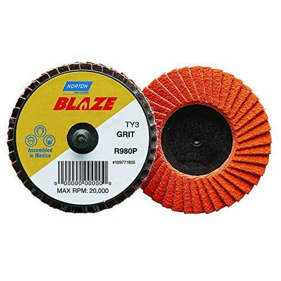 Norton Blaze 90152 R980P Series Type 27 Quick Change Flat Mini Flap Disc, 3 in Dia, 60 Grit