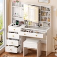 thumbnail image 3 of Ktaxon Large 47.2" Makeup Vanity with 3 Color Lights, Vanity Desk with USB Charging Station, Vanity Makeup Table with Visible Drawers, Hidden and Open Storage Shelves, White, 3 of 11