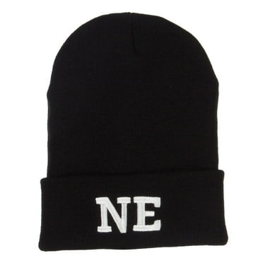 NE Nebraska State Embroidered Long Beanie - Black OSFM