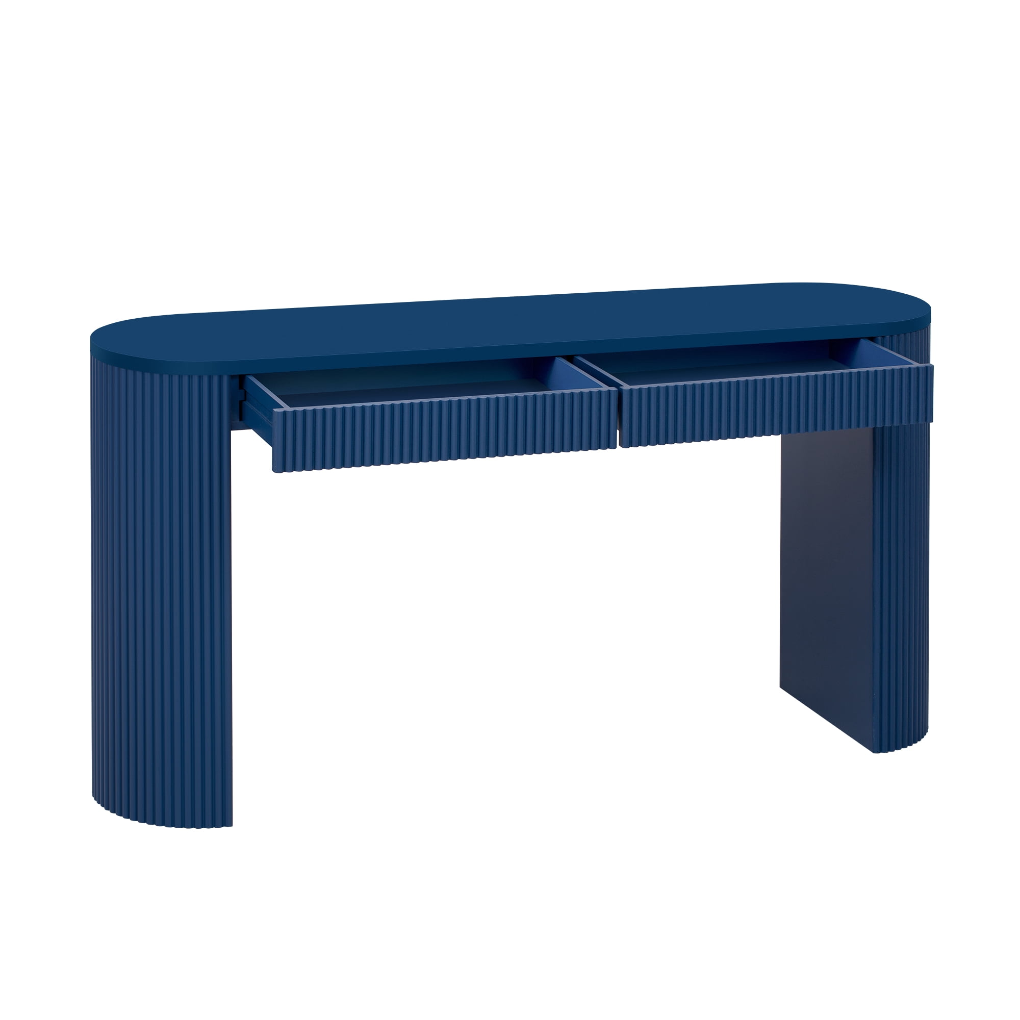 Aukfa Wood Long Console Table with 2 Drawers,Vertical Striped Sofa Table for Entryway/Hallway,Navy Blue