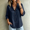 thumbnail image 6 of YTCAMLO 100%Cotton Button Down Shirts for Women Casual Cute Collared 3/4 Sleeve Dress Shirts Summer Lightweight Loose Blouses, 6 of 8
