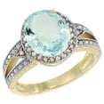 thumbnail image 1 of 14K Yellow Gold Natural Aquamarine Ring Oval 9x7.5 mm Diamond Halo, size 7.5, 1 of 3