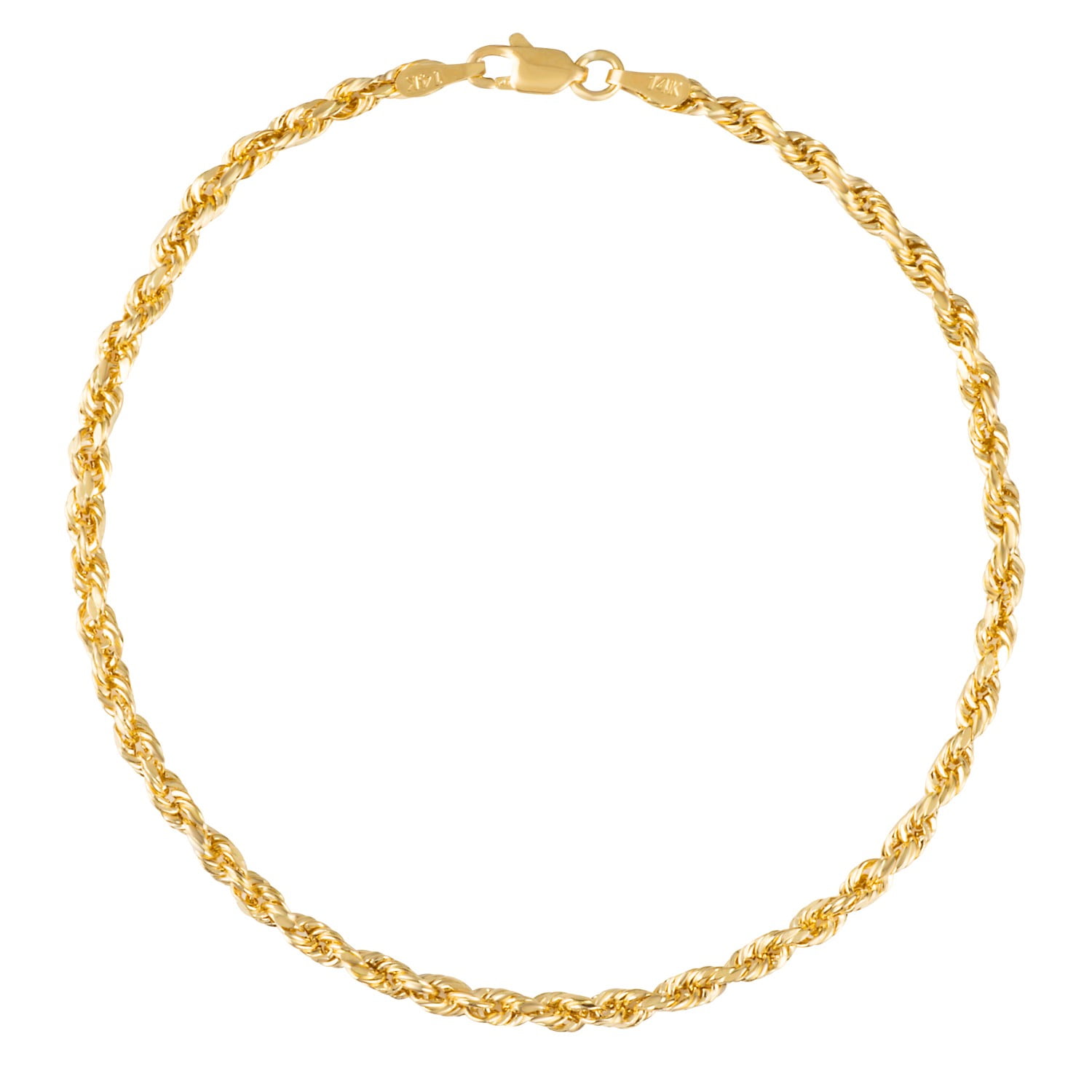 14K Yellow Gold Diamond Cut Rope Chain Bracelet for Men and Women â