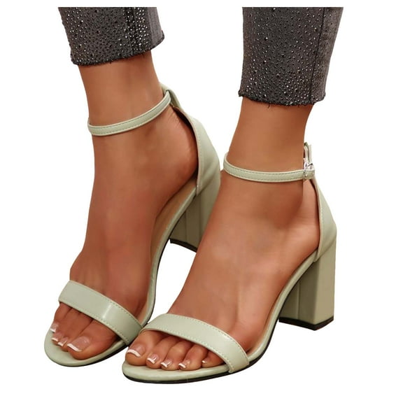 Dress High Heels Sandals for Women Ladies Light Green Open Toe Chunky Block Pumps Ankle Strap Office Sandals