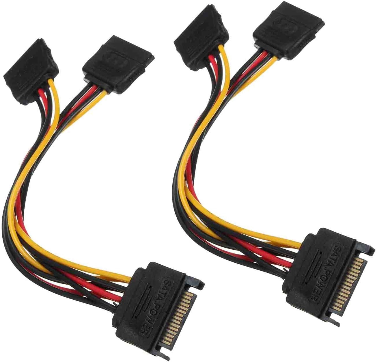 HRTGFD-2Pcs 15 Pin SATA to Dual SATA Power Y Splitter Cable for Hard Drive HDD SSD 8 Inch